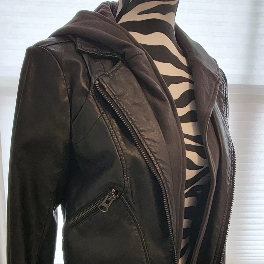 EUC Silence + Noise Hooded Vegan Leather Jacket